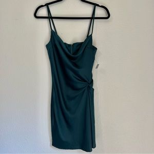 NWT Glam Cowl Neck Satin Formal Mini Dress w/ Straps and Leg Slit Size S